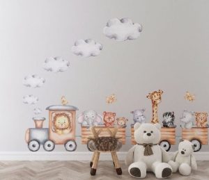 Bunny train nursery wallpaper