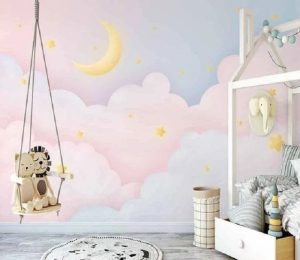 Pink sky slumber land nursery wallpaper
