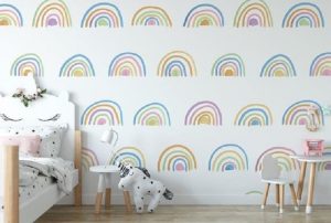 Rainbow pattern nursery wallpaper