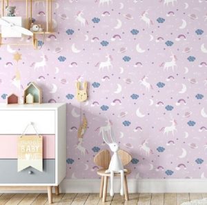 Unicorn stamp nursery wallpaper